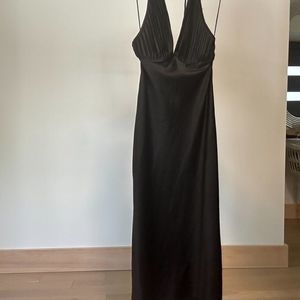 DYNAMITE BNWT BLACK HALTER SATIN DRESS WITH SLIT